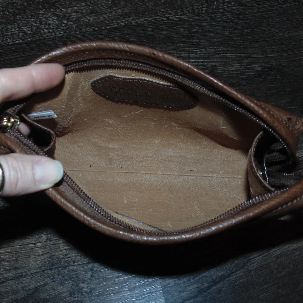 Cece Cord Pouch Womens Small Brown Good Genuine Ostrich Leather Zip Cosmetic Bag